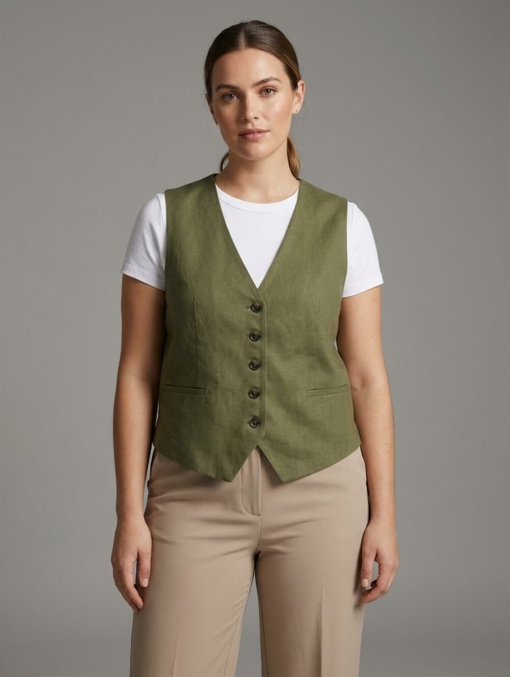 Zara Olive Green Women's Button Vest